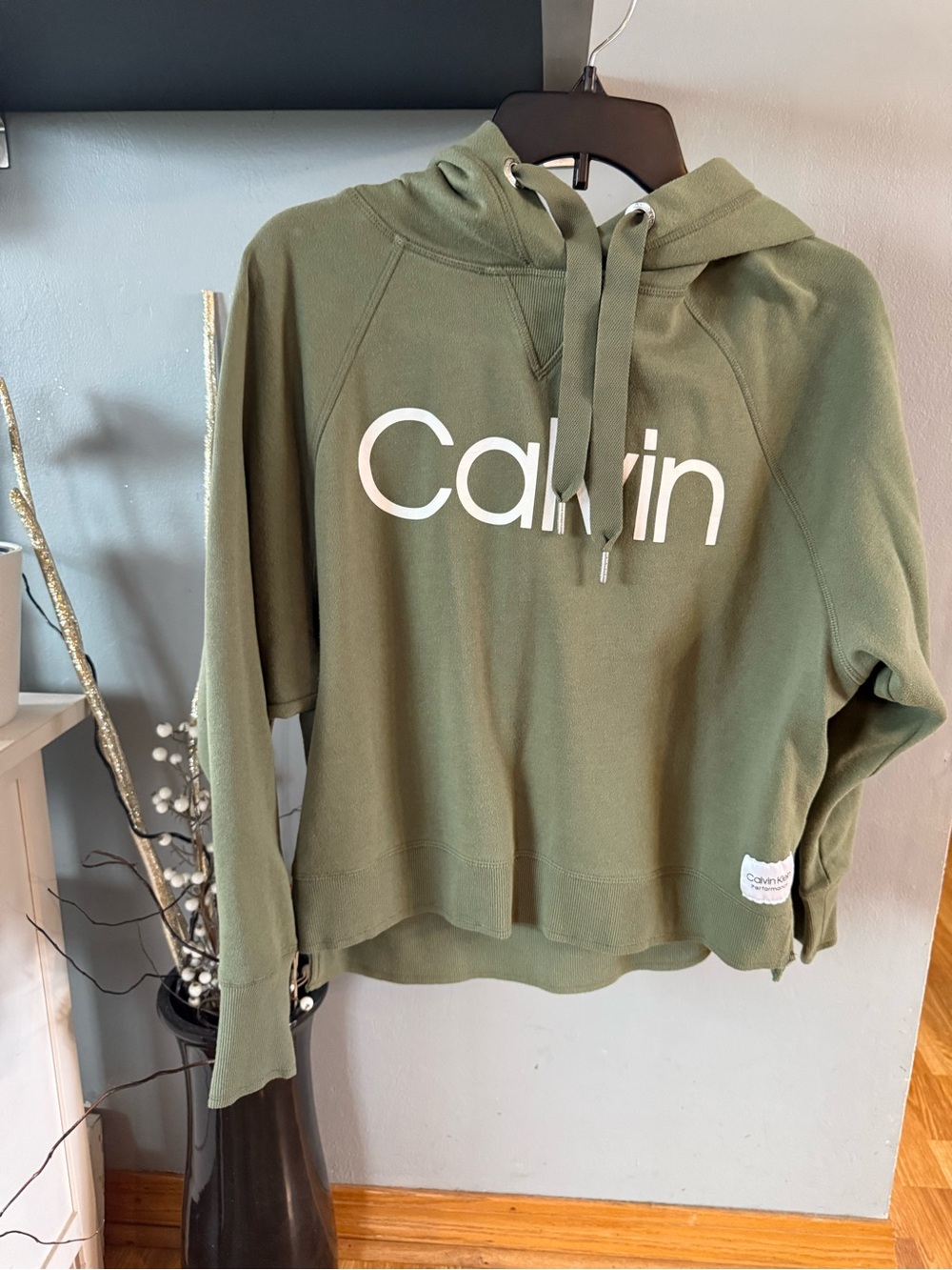 Calvin Klein Olive Green Logo Pullover Hoodie